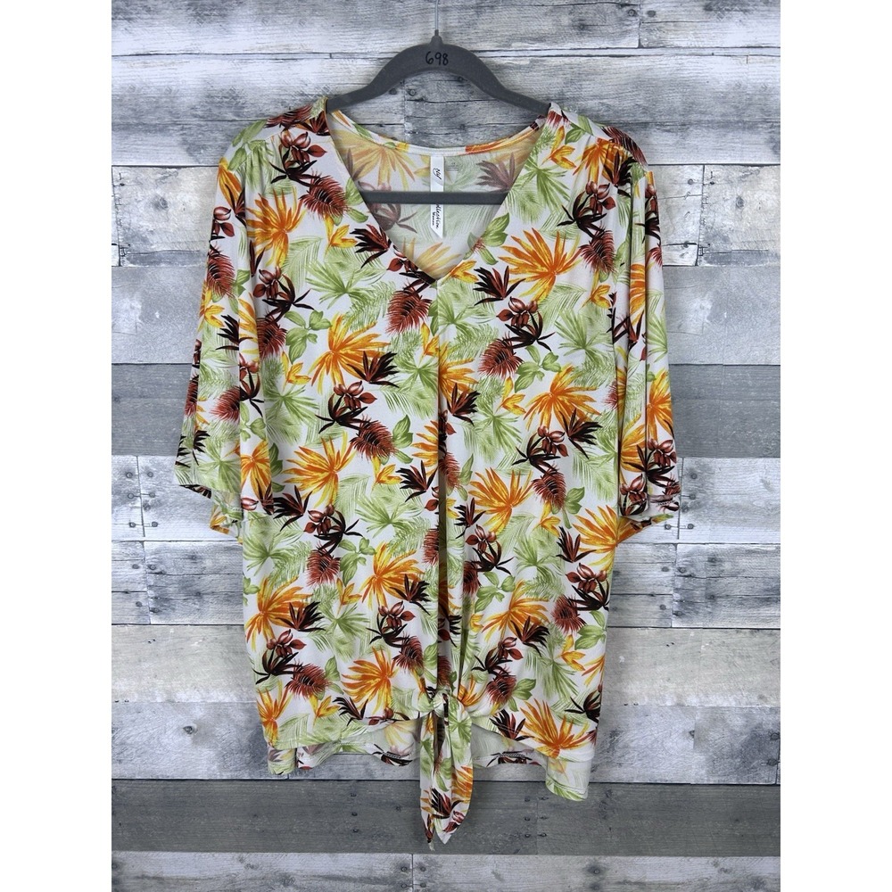 NY Collection Women's 1X Short Sleeve Floral Blouse